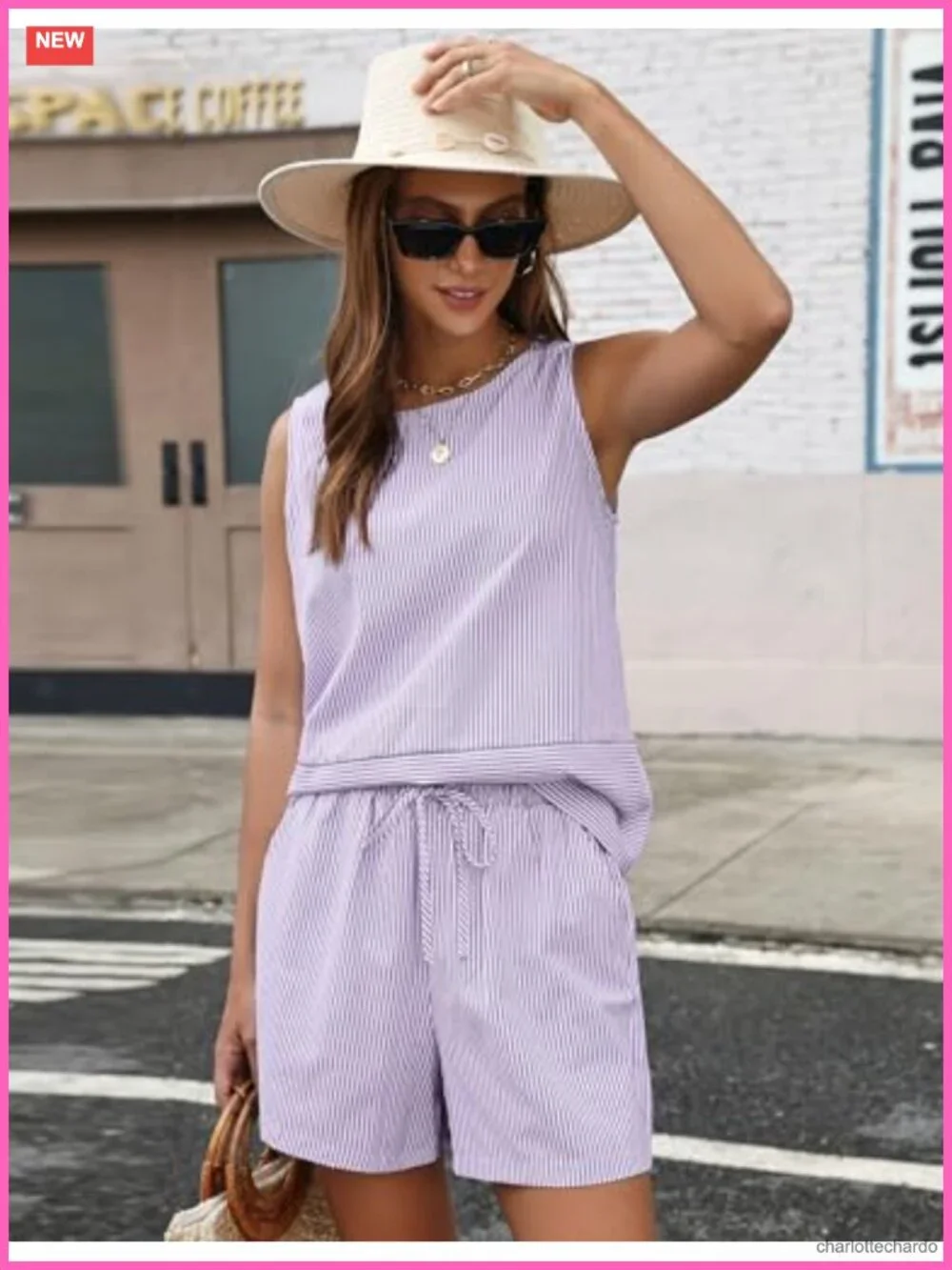 Women's 2 Piece Shorts Set Sleeveless Tank Top with Pockets 100% Cotton Loose